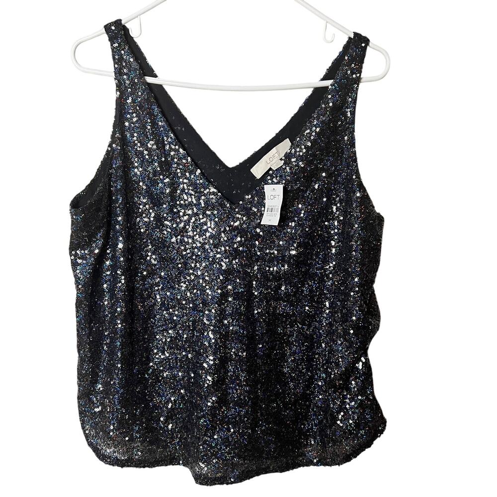 LOFT Women's Sequin Sleeveless V front Detail Shell Blouse Sz M
